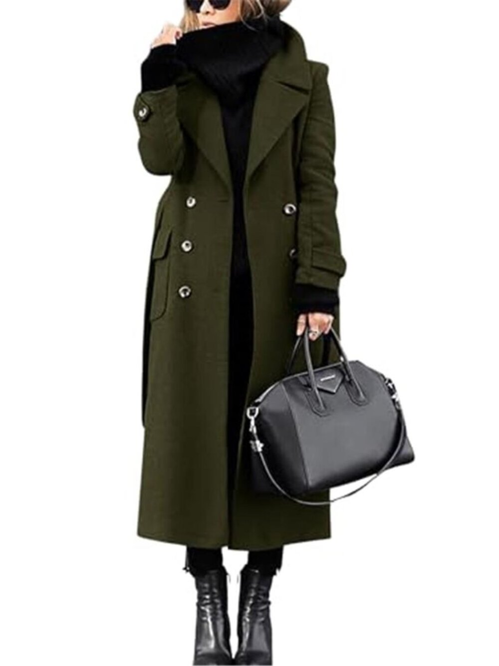Women's Winter Double Breasted Wool Coat Long Winter Pea Coat with Belt
